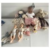 Dolls, 2 w/ porcelain heads & arms