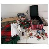 Christmas tree, tree skirts, ornaments, holder,