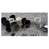Plastic planters, metal containers,