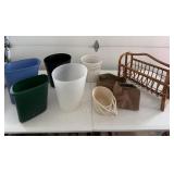 5 waste baskets, wicker magazine basket