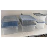 6 Rubbermaid totes, assorted sizes