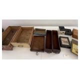 Wooden drawers & boxes w/lids