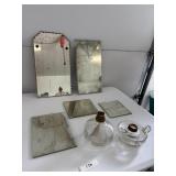 5 old mirrors, 2 oil lamp pots some damage