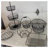 Wire baskets & old canning jar holder