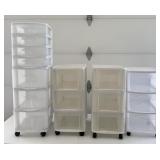 4 plastic drawer towers on wheels