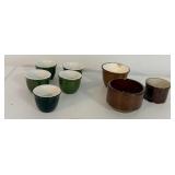 4 green & 1 black custard cup, small assorted