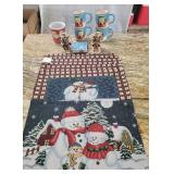 Christmas mugs, placemats+