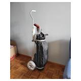 Wilson golf clubs, bag, cart
