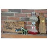 13' oil lamp, matches, decor