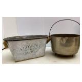 Vtg Cast Metal Pot & Galvanized Planter