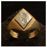 10K yellow gold carved hematite ring