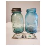 Ball Jars (2), green & aqua, zinc lid