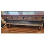 Wood Bench, patriotic, with bottom shelf