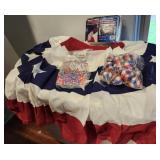 Patriotic lot, pleated swag x 2, ornaments