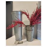 Galvanized French Buckets, faux flowers