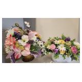 Bouquets, metal vases, artificial flowers