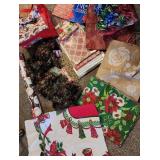 Christmas table cloths, garland, boxes