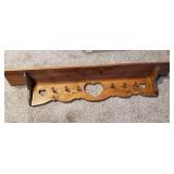 Wood Shelf, heart decor, pegs for hanging coats