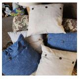 Beige & blue throw pillows (5)