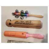 Train Whistle, bells, wood block
