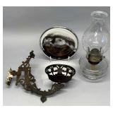 Iron sconce, reflector, oil lamp