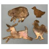 4 cutout copper animals