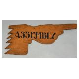 Assembly sign, painted-wood hand