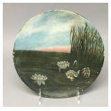 Folk art papier-mache plate, pond lilies