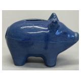 Pottery pig bank, blue