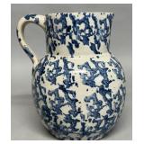 Uhl Pottery spongeware pitcher, half gal.