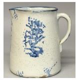 Antique spongeware pitcher, blue rim