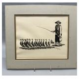 Asian print of man with ducks
