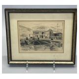 Waterfront print by M.R. Rhoades, 1951