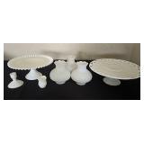 White Milk Glass Cake Stands, Lamp Shades