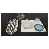 Blue Tinted Candle Holders, Glass Funnel