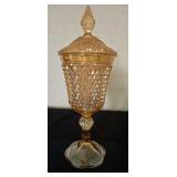 Indiana Amber Marigold Carnival Glass Compote