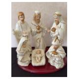 Porcelain Nativity Set with Wood Base