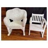 VTG White Wicker Childï¿½s Rocker/ Wood Rocker