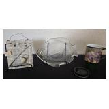 Fish Shaped Clear Glass Platter, Fish Mug & Sign