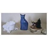 Frog, Spongeware Ceramic Cat & Moose w/ Light Up