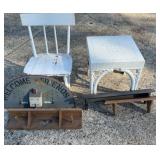 White Wooden Rocker/White Plastic Table