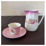 German Porcelain Teacup/Saucer & Pitcher