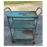 1950ï¿½s 3 Tiered Green Metal Rolling Cart