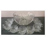 Crystal Square shaped 10.58" Punch Bowl w/10 Cups