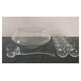 Retro Shaped Glass Punch Bowl, Cups & Ladle