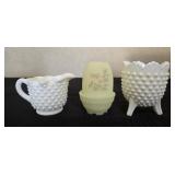 Fenton Custard Fairy Lamp  & Hobnail  Creamer