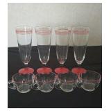 Vintage MCM Red Striped Pilsner Glasses (4)