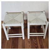 White Wood and Wicker Stools
