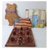 Wood Bear Tick Tack Toe, Bear, Flag & Metal Fall