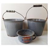 Federal "Bluestone" Chamber Pot, Graniteware Pails